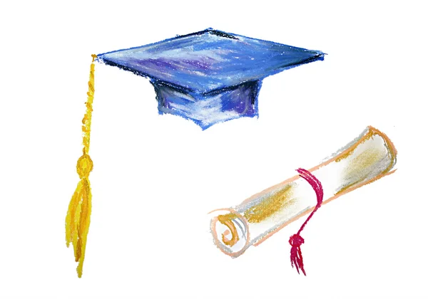 Graduation cap and diploma — Stock Photo, Image