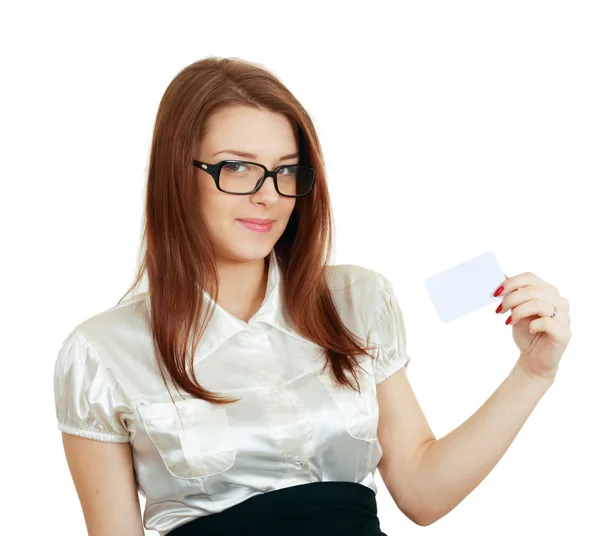女性は、ビジネス カードを保持します。 — ストック写真