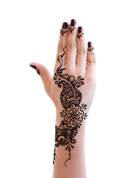 Henna wordt toegepast bij de hand — Stockfoto