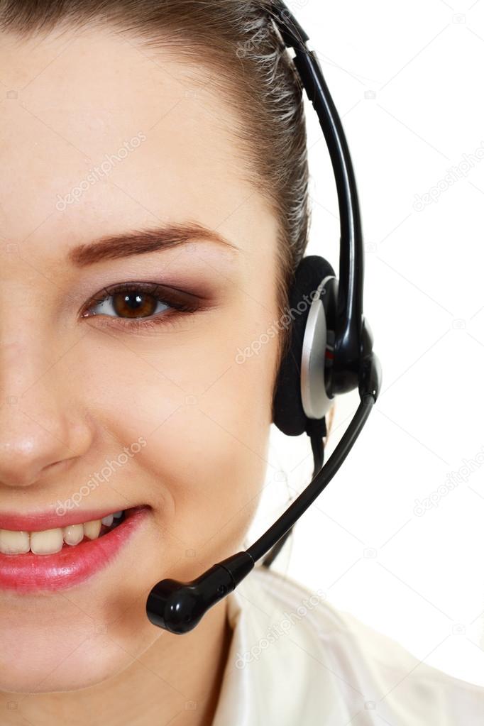 Woman from call center half face