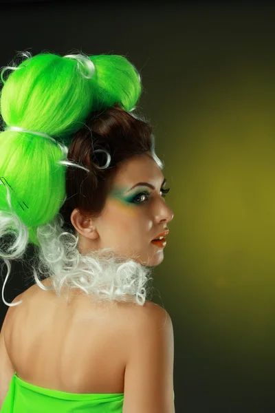 Woman with creative green hairstyle — Stock Photo, Image