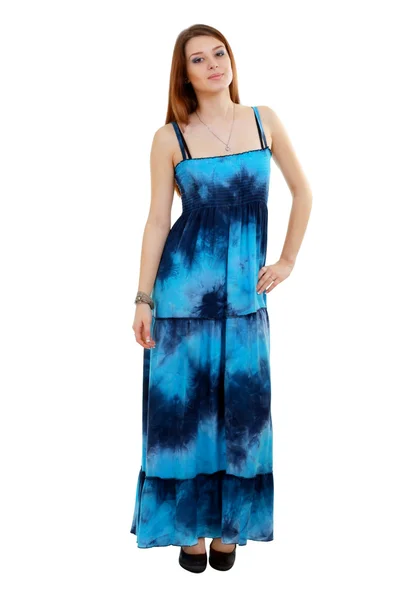 Женщина в фанки-синем платье — стоковое фото