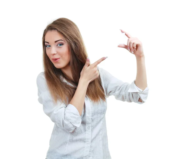 Woman holds card — Stock Photo, Image