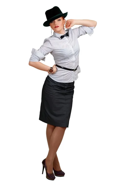 Woman in hat and high-heeled shoes — Stock Photo, Image