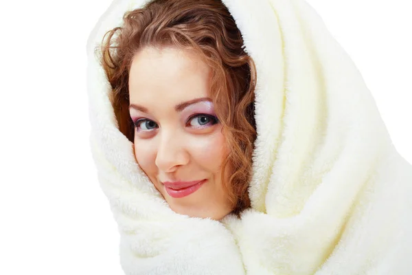 Woman under the blanket — Stock Photo, Image