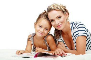 Mother and daughter reading clipart