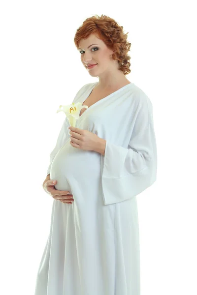 Beautiful pregnant woman in white — Stock Photo, Image