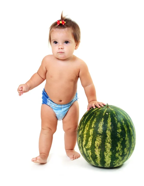 Cute little girl and watermelon — Stock Photo, Image