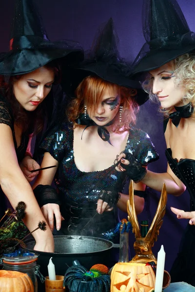 Three halloween witches — Stock Photo, Image