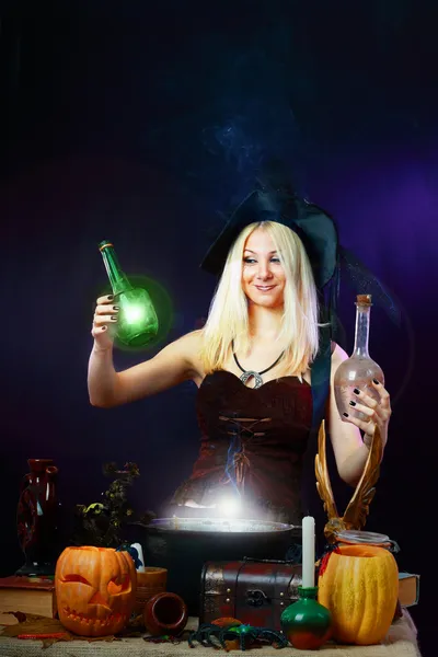 Sexy witch on a dark background — Stock Photo, Image