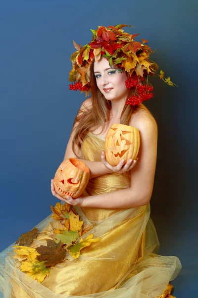 Autumn Woman Halloween — Stock Photo, Image
