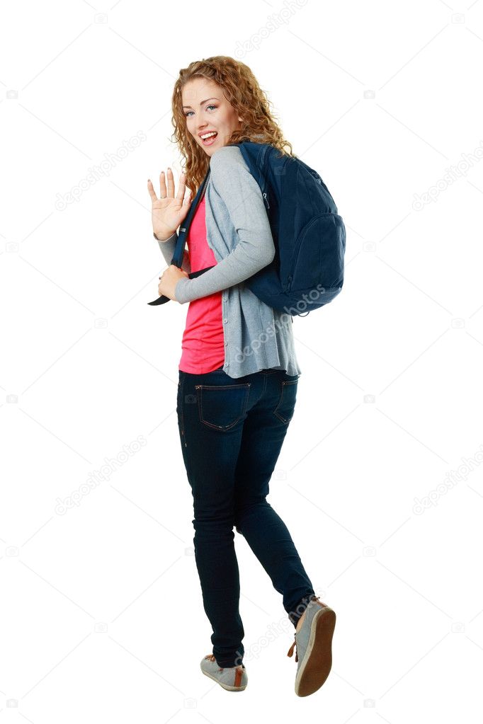 Student girl walking away