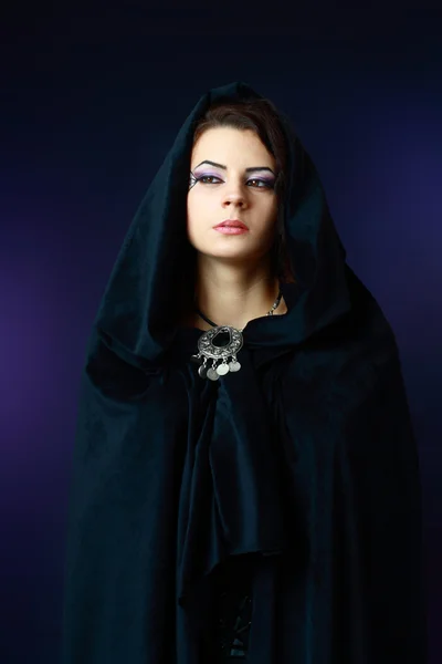 Misteriouse woman in black hood — Stock Photo, Image