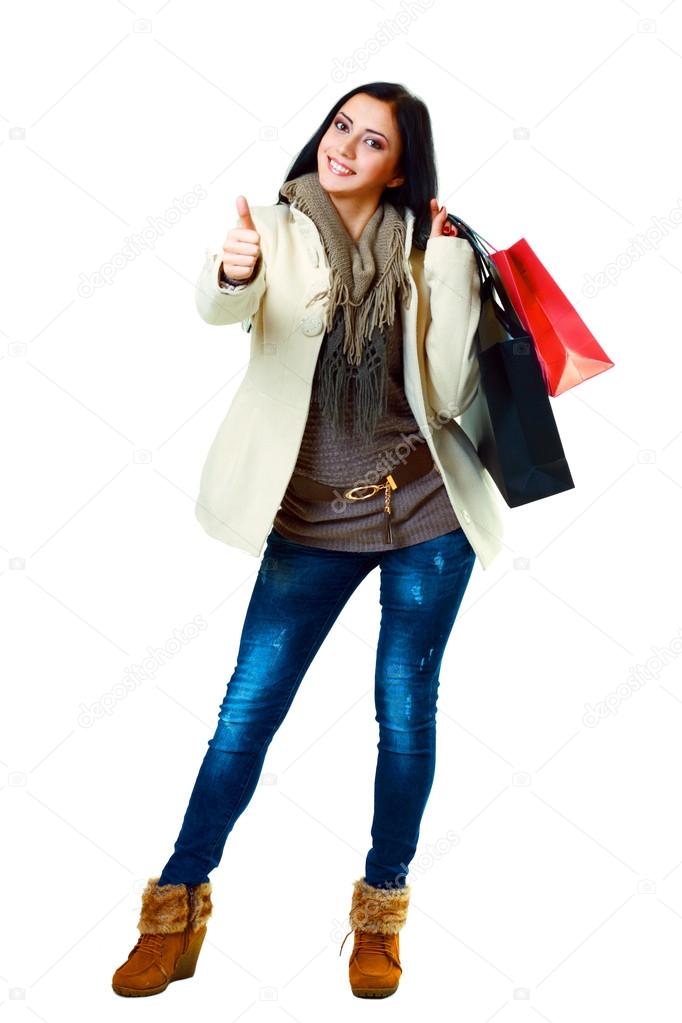 Woman in jeans and winter clothes