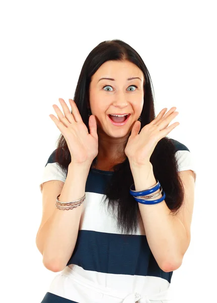 Excited ordinary woman screaming — Stock Photo, Image