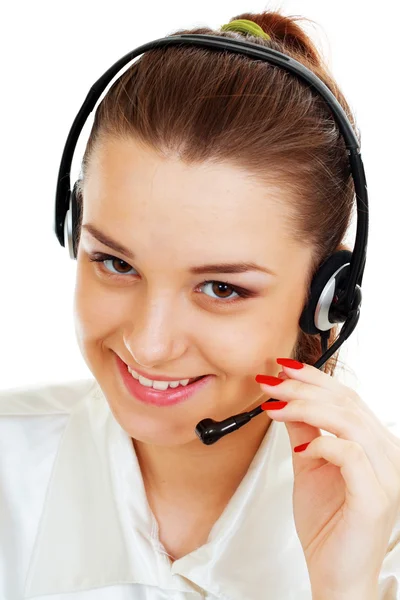 Zestaw słuchawkowy kobieta z call center — Zdjęcie stockowe