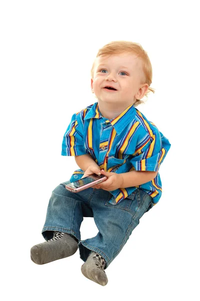 Baby boy with mobile — Stock Photo, Image