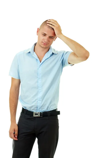 Portrait of man taking his head — Stock Photo, Image