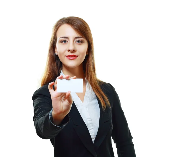 Mujer sostiene tarjeta —  Fotos de Stock