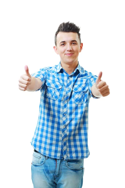 Handsome young man with thumbs up — Stock Photo, Image