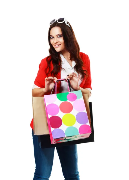 Mulher carregando sacos de compras — Fotografia de Stock