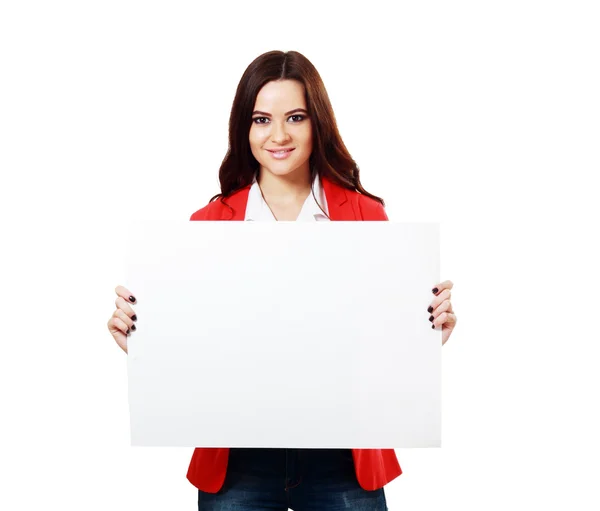 Mujer sostiene tarjeta —  Fotos de Stock