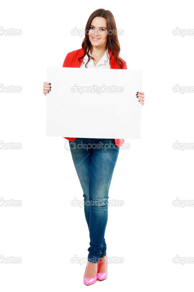 woman holds card