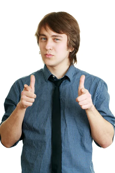 Handsome young man pointing — Stock Photo, Image