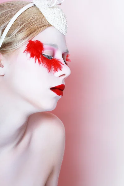 Creative Makeup False red eyelashes — Stock Photo, Image