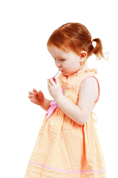 Girl with lipstick — Stock Photo, Image