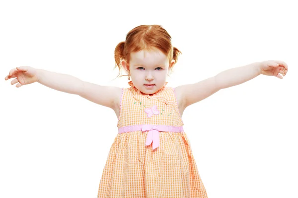 Girl raising her her hands — Stock Photo, Image