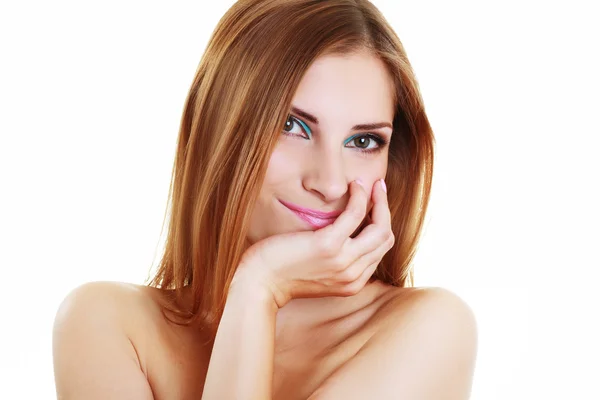 Mujer sonriendo aislada — Foto de Stock