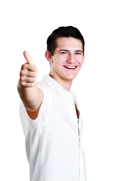 Sorrindo homem mostrando o polegar para cima — Fotografia de Stock