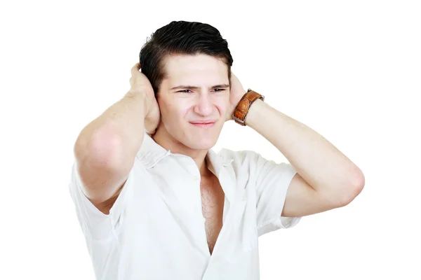 Man trying to mute all the voices — Stock Photo, Image