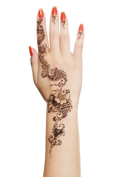 Henna alkalmaznak a kezét — Stock Fotó