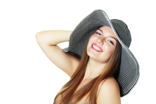 Sorridente ragazza sul cappello — Foto Stock