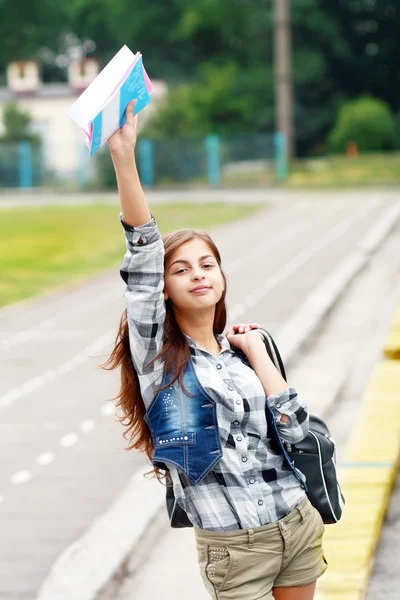 Back to school teen girl outdoor — Stock Photo, Image