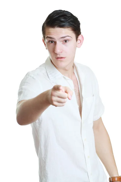 Young man pointing a finger — Stock Photo, Image