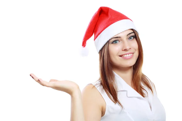 Business woman santa hatt — Stockfoto