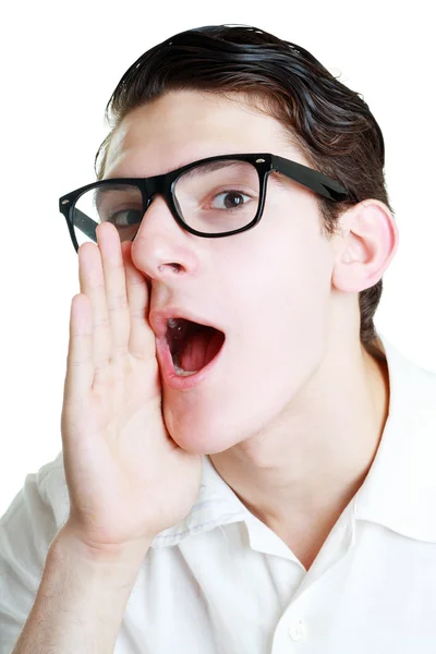 Joven con gafas gritando —  Fotos de Stock