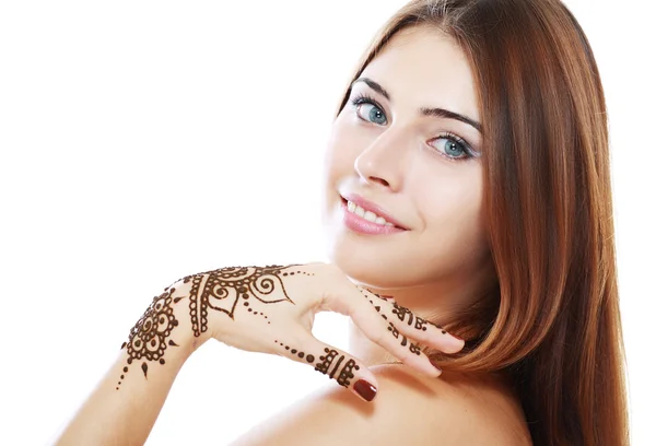 Schönes Mädchen mit mehandi — Stockfoto