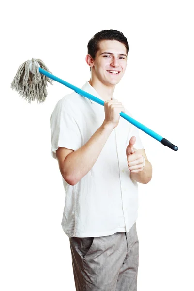 Man with broom — Stock Photo, Image