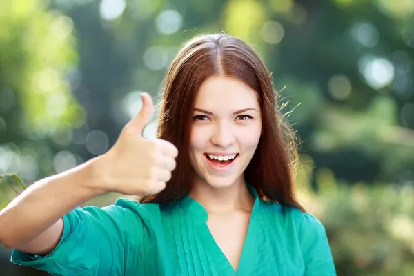 Student girl thumb up — Stock Photo, Image