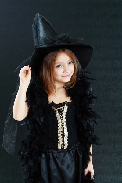 Girl in witch halloween costume — Stock Photo, Image