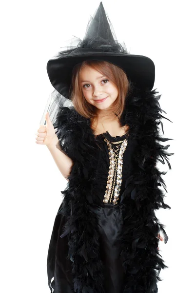 Little girl in witch halloween costume — Stock Photo, Image