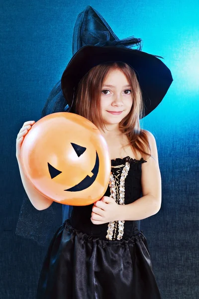 Girl in witch halloween costume — Stock Photo, Image