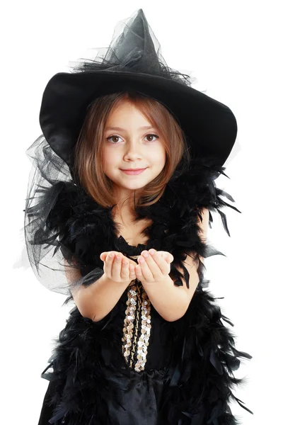 Girl in witch halloween costume — Stock Photo, Image