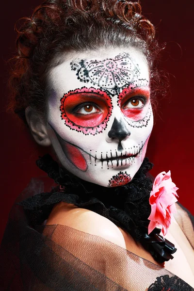 Halloween make-upu cukr lebky — Stock fotografie