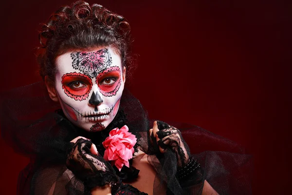 Halloween make up sugar skull — Stock Photo, Image