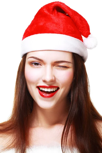 Santa girl winking — Stock Photo, Image